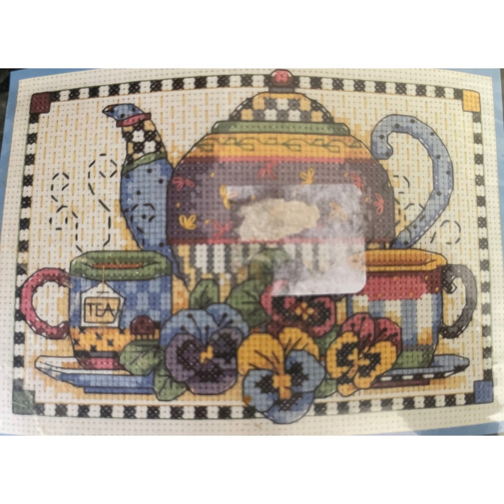 Dimensions Counted Cross Stitch Kit Teatime Pansies Tea Debbie Mumm 14 Ct